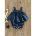 thumbnail image 2 of hirigin Newborn Ruffled Denim Bodysuit, Baby Girls Casual Sleeveless Boat Neck Patchwork Romper, 2 of 7