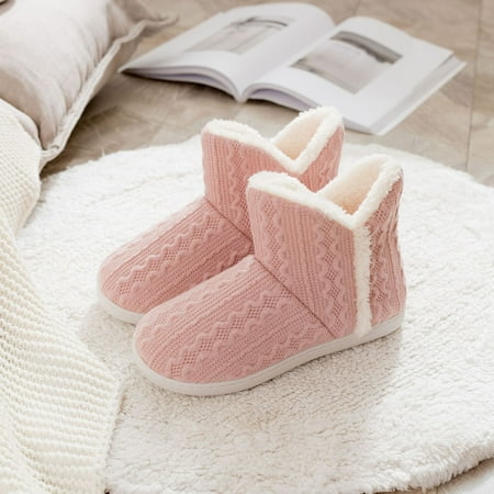 

Homgreen Women s Cotton Knit Memory Foam Ankle Booties Slippers Fashion House Shoes with Comfy Plush Lining