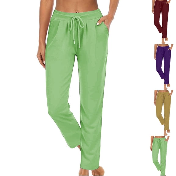 LEKWK Straight Leg Yoga Pants for Women Drawstring Yoga Pants with Pockets High Waist Loose Yoga Pants Stretchy Lounge Casual Athletic Work Trousers