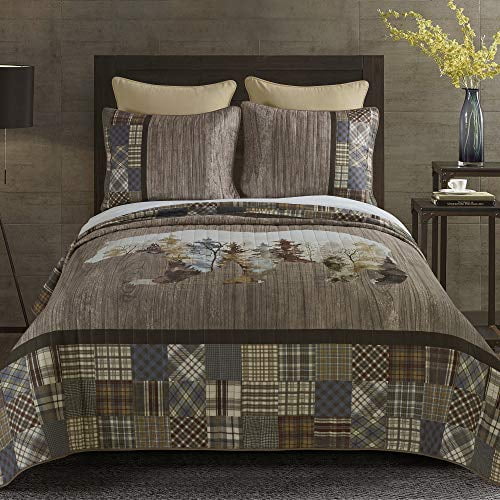 Donna Sharp Brown Bear Wildlife Quilted Rustic Country Twin 2-Piece Bedding Set 