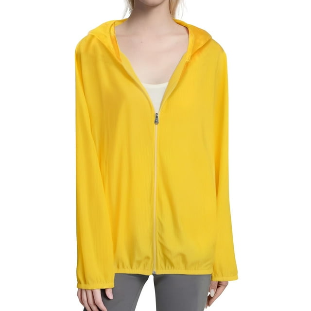 Veste de Pluie à Capuche pour Femmes, Légère, Imperméable, pour Sports de Plein Air, avec Poignets Ajustables, Coupe-Vent, Manches Longues, pour Randonnée, Course et Jours de Pluie, Jaune