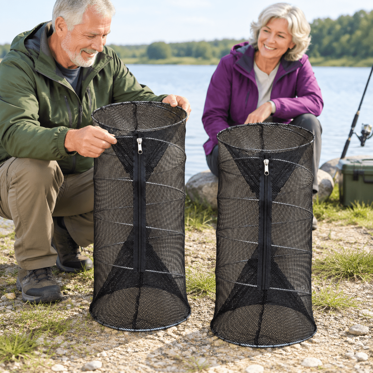 2 Pack Large Folding Collapsible Heavy Duty Fishing Bait for Crawfish Minnows Shrimp