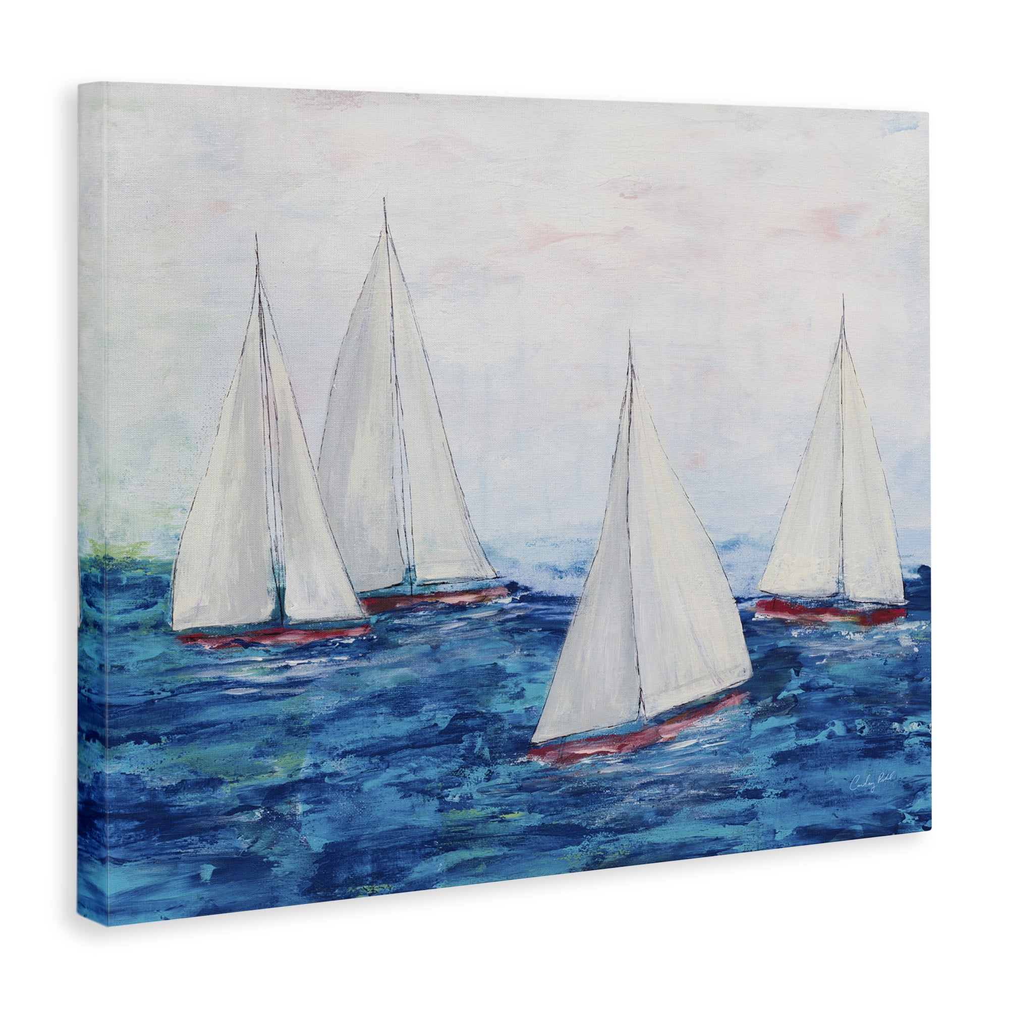 Stupell Industries Sailboat Fleet on Ocean Coastal Painting Gallery Wrapped Canvas Art Print Wall Art, 48 x 36