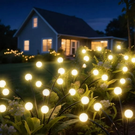 BN-LINK 2 Pack Solar Garden Lights, Auto On/Off 16 LED Solar Swaying Lights Outdoor Waterproof, Firefly Light for Outside Yard Pathway Landscape Decorations (Warm White)