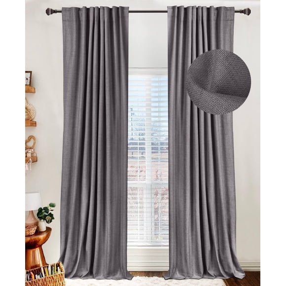 Cortinas 100% opacas de lino, 50 x 213 cm, 2 paneles, gris oscuro
