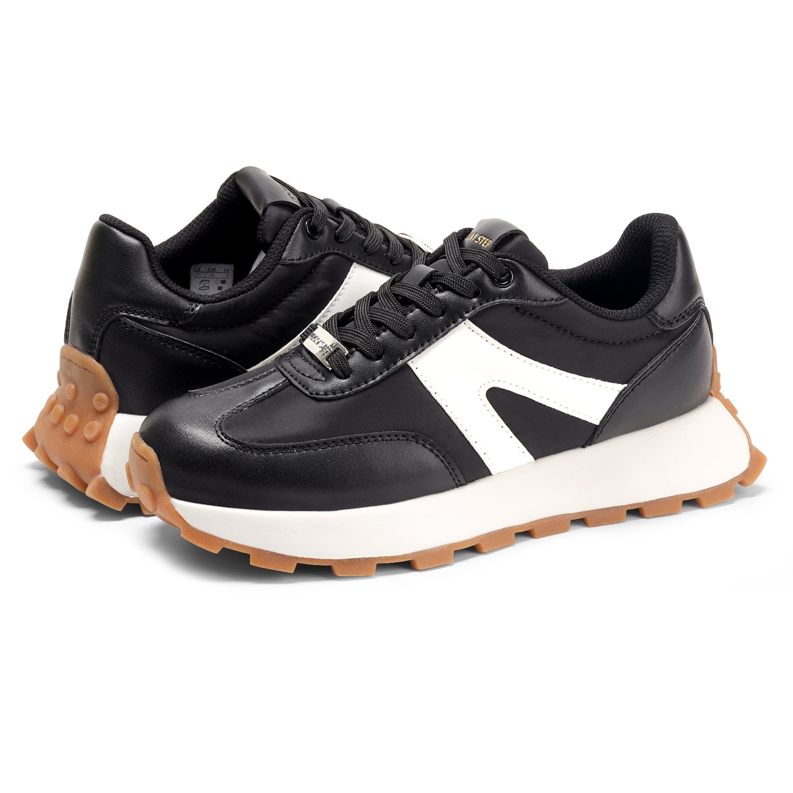 LUCKY STEP Womens Platform Shoes Chunky Fashion Lace-up Sneakers Casual Shoes,Black