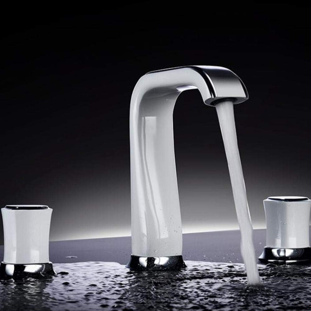 3 Hole Basin Mixer Tap Brass Hot and Cold Split Type White and Chrome Combination Bathroom Sink Faucet