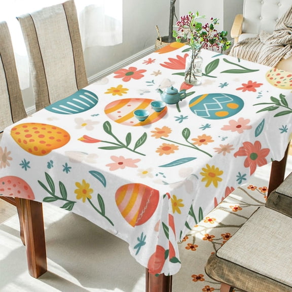 Yayeee Tablecloths 54" x 54" Rectangle Wrinkle Resistant Party Table Cover, Floral Easter Eggs