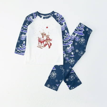 

Fiudx Parent-child Warm Christmas Set Printed Home Wear Pajamas Two-piece Kid Set New 123