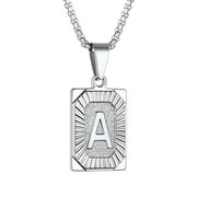 Bestyle A-D Initail Pendant Necklace Men Women White Gold Name Necklace Stainless Steel Jewelry for Boys Girls, 22inch