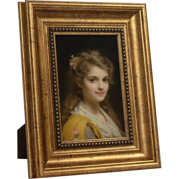 Afuly 5x7 Picture Frame, Antique Gold Beaded Frame with Real Glass, Vintage Retro Gold-Brown Photo Frames 5 x 7 for Wall Gallery or Tabletop Decor