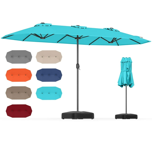 Gymax 13FT Double-sided Patio Umbrella w/ Crank Handle Umbrella Base Safety Lock Turquoise
