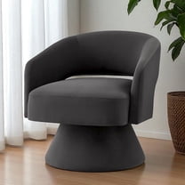 Hassch 360° Swivel Barrel Chair, Contemporary Velvet Upholstered Armchair with Open Back and Sturdy Wood Base, Modern Accent Chair for Home Office, Dark Gray