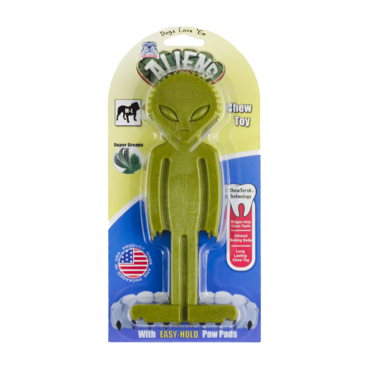 Bullibone Large Alien Bone - Dog Chew Toy for Large Dogs With Easy Hold Grips - 2 Pack