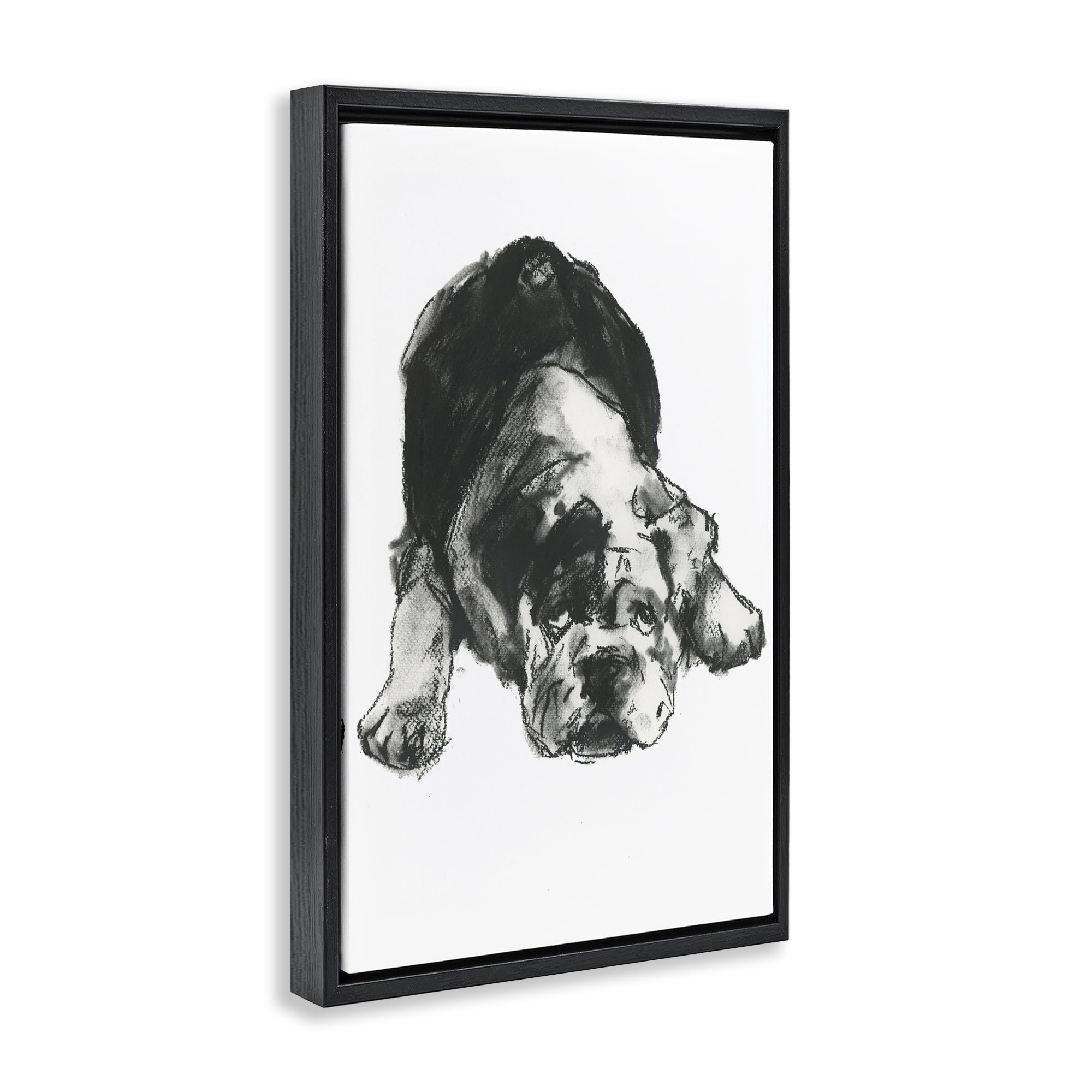 Stupell Industries Bulldog Drawing Portrait Animals & Insects Drawing Black Floater Framed Canvas Art Print Wall Art, 21 x 31