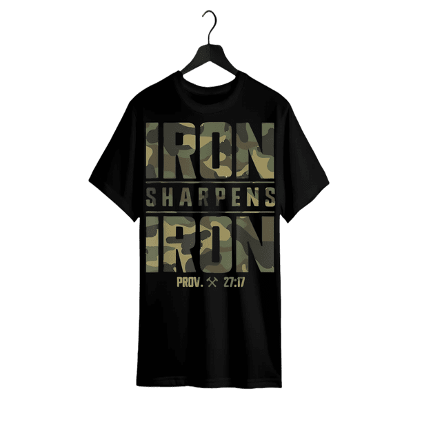 CMBT Men's oversized 100% Cotton Graphic T-Shirt - "iRoN SHaRPeNS iRoN" & Proverbs 27:17 Bible Verse Design, Geometric Print Casual Streetwear Tee, Breathable Summer Top, Machine Washable, Summer