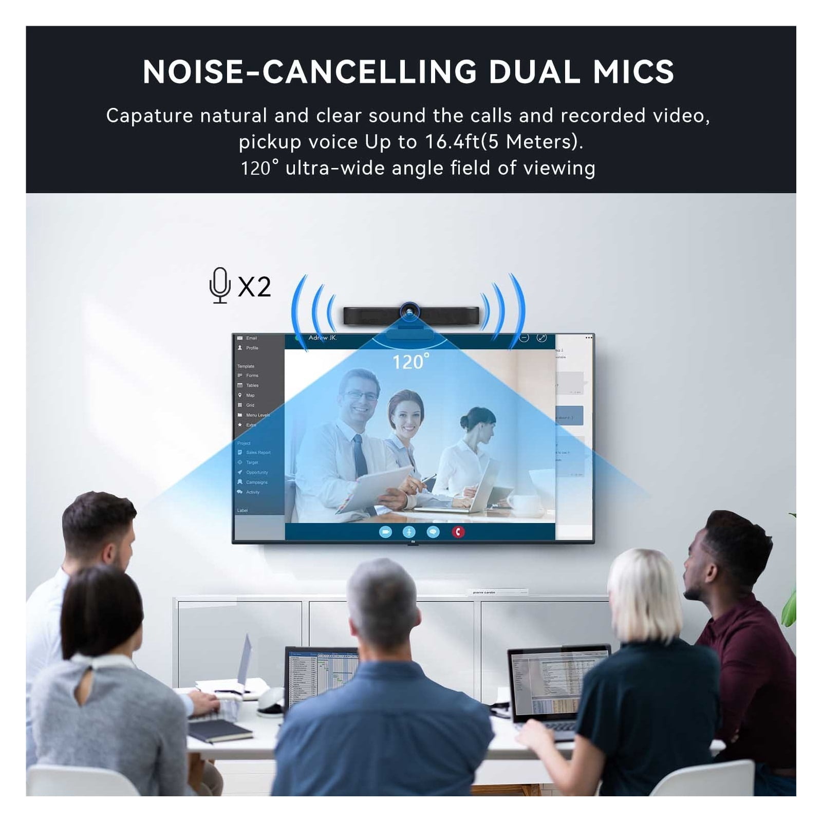 4K Ultra-Wide Angle Conference Webcam 8MP 5x Digital Zoom With Auto Framing USB PC Webcam Living Streaming ,HD Video