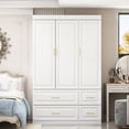 thumbnail image 3 of Oxylife Wardrobe Armoire Closet with 4 Drawers and Clothing Rod for Bedroom in White, 3 of 6