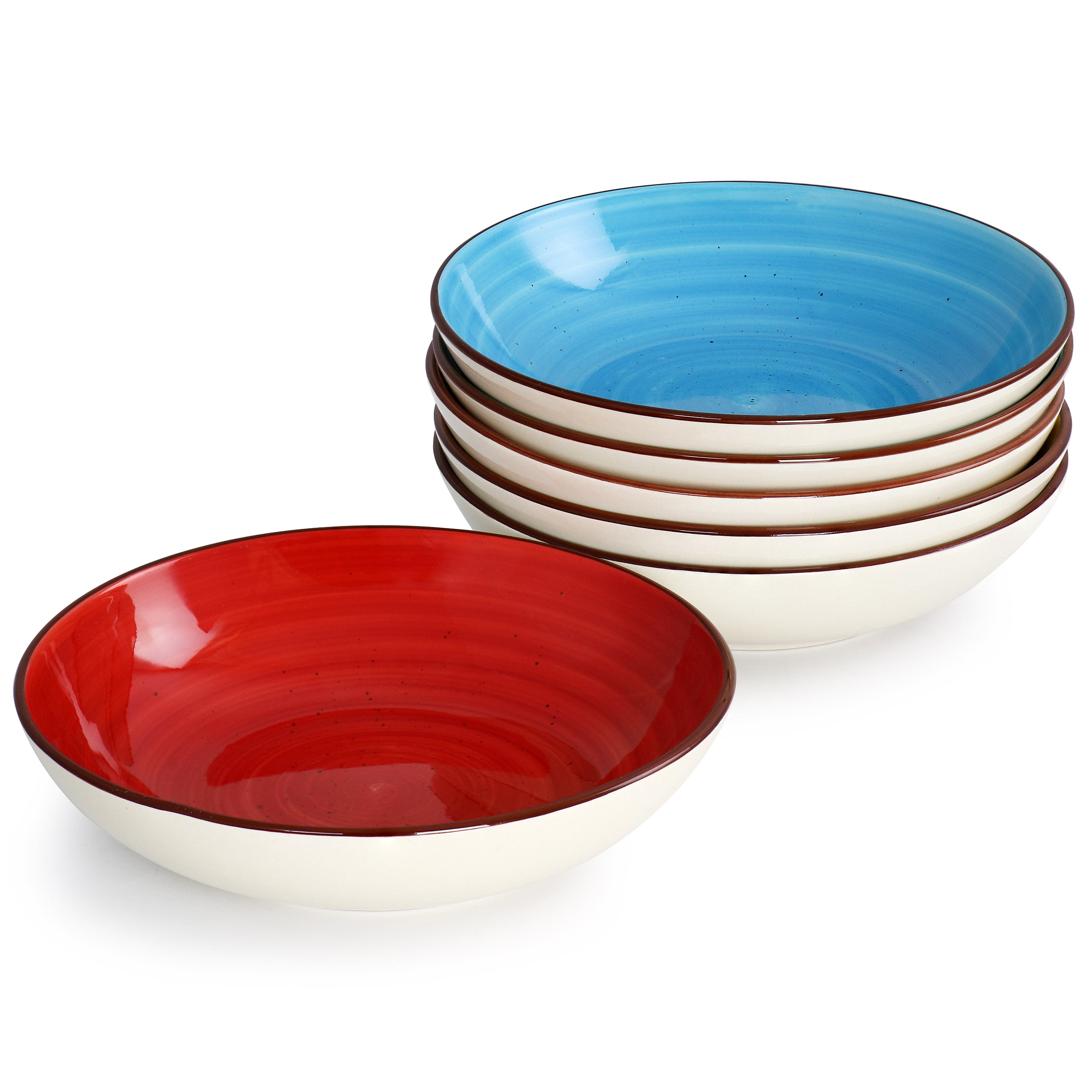 Elama Downtown Loft 16-Piece Stoneware Dinnerware Set - Service For 4, Red/Tan/White Modern Square Plates & Bowls - View #2