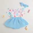 thumbnail image 5 of mgoYE Baby Girl Clothes 0-3 Months Baby Girl Easter Outfit Romper Dress Ruffles Short Sleeve Bunny Print Clothes Jumpsuit with Headband(Sky Blue,3-6 Months), 5 of 7