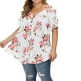 thumbnail image 4 of Camisa de mujer Camiseta de manga corta con estampado floral Blusa con cuello en V, Blanco, M Methold AP002466-10, 4 of 5