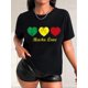 thumbnail image 1 of Relajación en casa | Camiseta negra con estampado de corazón "Rasta Love" para mujer, San Valentín - Casual y elegante, cuello redondo, manga corta, algodón, lavable a máquina, ideal para el tiempo li, 1 of 7