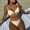 Apricot, variant on Women Textured Ruffled Bikini Set, Metal U Bar Front Spaghetti Straps Tie Side High Cut Solid Two Piece Beach Swimsuit