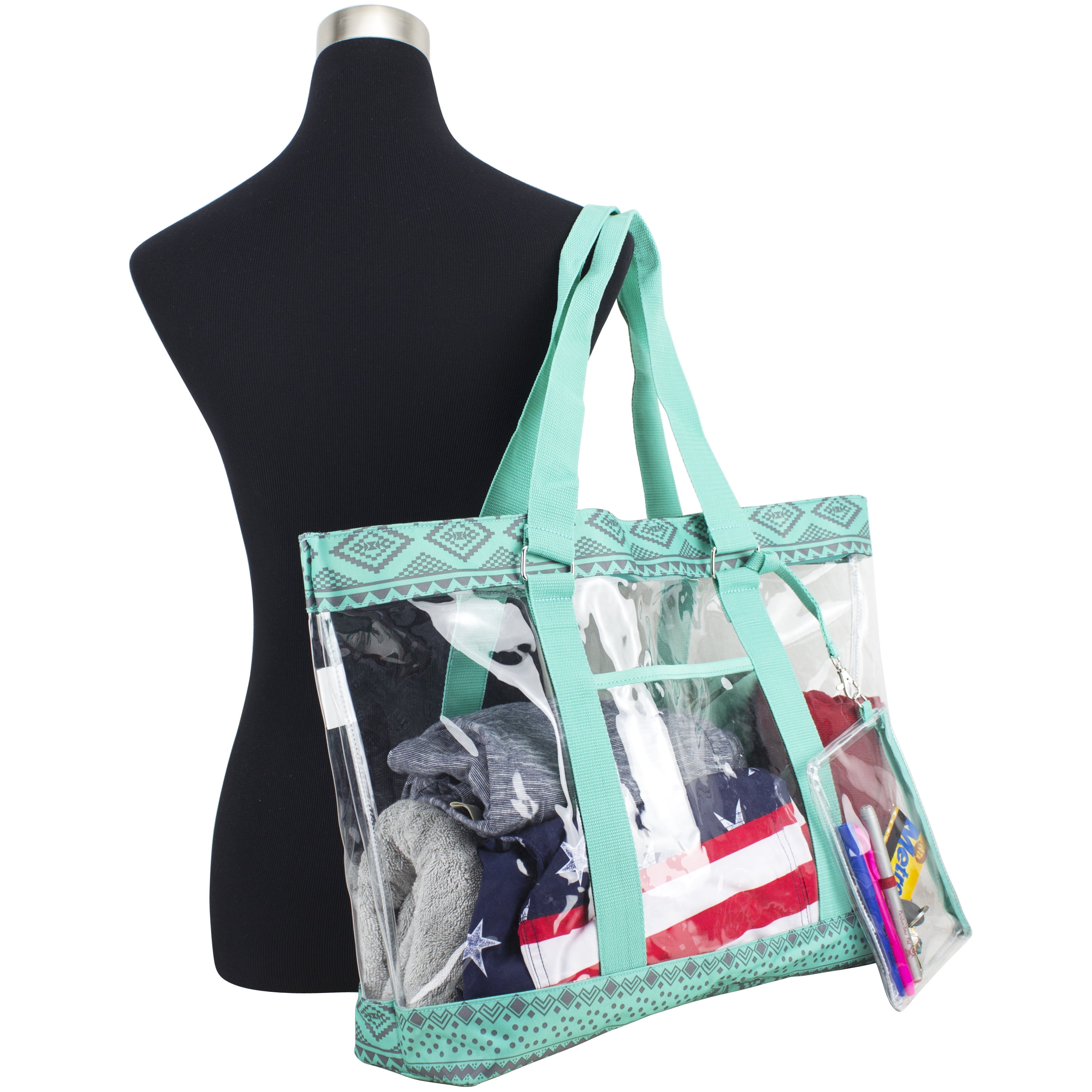 Eastsport Unisex PVC Polyester Deluxe Wristlet Tote Bag, Turquoise Aztec