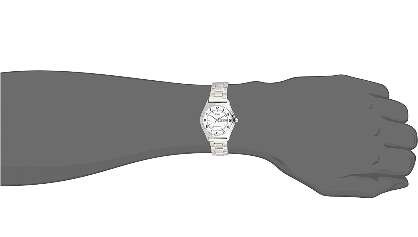 Casio Men’s White Dial Day Date Analog Watch with Stainless Steel Bracelet -