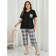 thumbnail image 2 of ValueVibe Plus Size Pajama Sets for Women V-Neck Short Sleeve and Capri Pants Pajamas 2 Piece Loungewear Sets, Black Plaid XL, 2 of 10