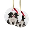 thumbnail image 2 of DistinctInk Hanging Ceramic Christmas Tree Ornament with Gold String - Great Gift/Present - 2 3/4 inch Diameter - Japanese Chin Puppy Design, 2 of 4