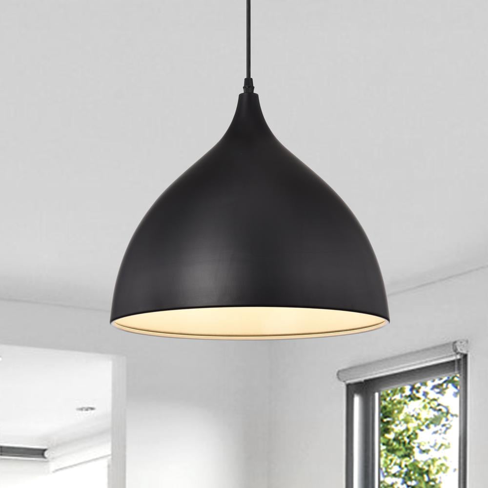 CHLOE Walter Industrial 1 Light Textured Black Mini Pendant Ceiling Fixture 14"