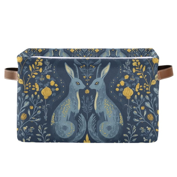 Yayeee Canvas Storage Basket with Handles for Shelves Fabric Bins Closet Organizer, Yellow Forest Pattern