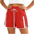thumbnail image 4 of Costeam Womens High Waisted Athletic Shorts Drawstring Casual with Side Pockets Elastic Waist Side Stripe Dolphin Hem Workout Running Short Pants Lightweight Quick Dry Lounge Shorts, 4 of 6