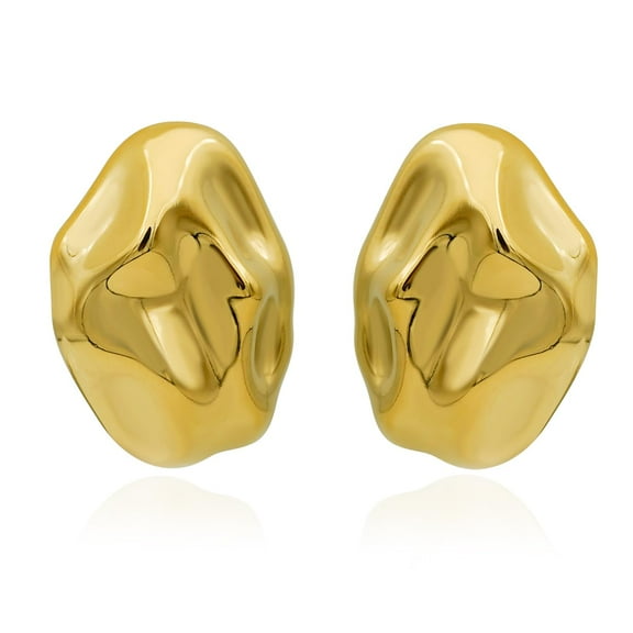 CETVLY Chunky Hammered Oval Clip on Earrings for Women,Texture 14K Gold Plated Button No Piercing Thick Geometric Irregular Earrings,Unique Trendy Minimalist Statement Jewelry