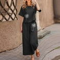 thumbnail image 2 of 2026 ! JINMGG Two Piece Outfits Women, 2026 Fashion Fall Ladies Summer Fashion Casual Loose Round Neck Short Sleeve Printing Wide Leg Linen Suit Black XXXL, 2 of 5