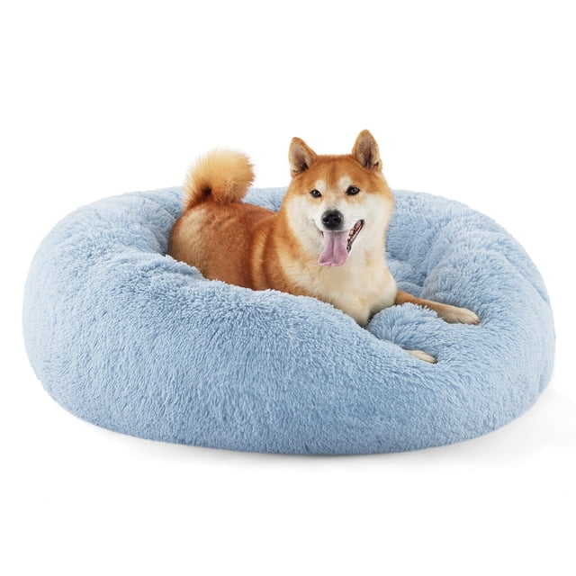 Cama para perros Bedsure Calming Donut, lavable para perros de tamaño mediano, color azul