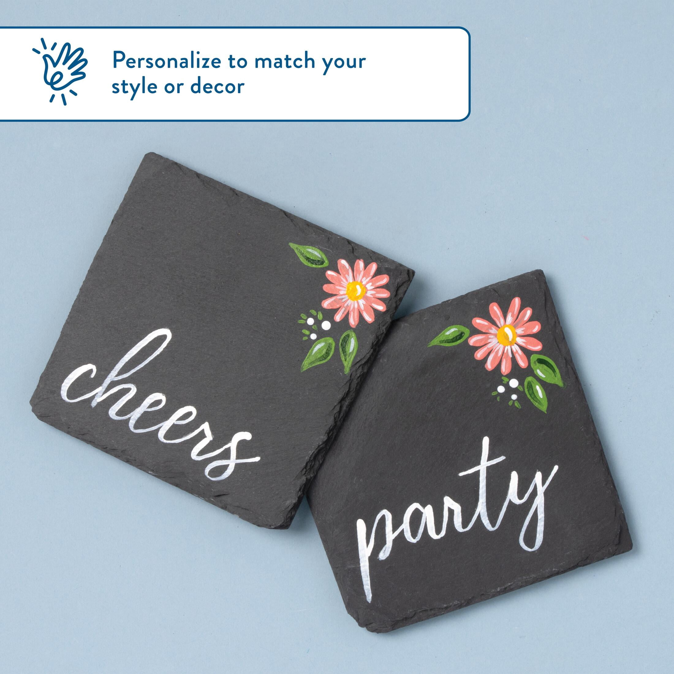 Hello Hobby Square Slate Coaster Set, 2 Pieces, 4 in x 4 in