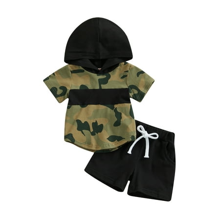 

Gwiyeopda Infant Baby Boy Camouflage Tracksuit Outfit Set Short Sleeve Hooded Top and Shorts 2Pcs Set