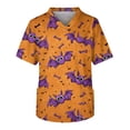thumbnail image 2 of Domuza Scrub Tops Men Plus Size V Neck Short Sleeve Horror Novelty Print Caregiver Top Soft Comfort Elastic Working Uniform with Pockets Orange 4XL, 2 of 5