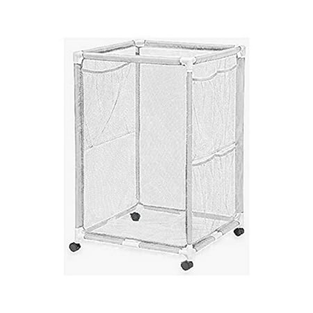 Essentially Yours Rolling Pool Storage Organizer Bin  Large  24 x 24 x 42    White Mesh / White PVC