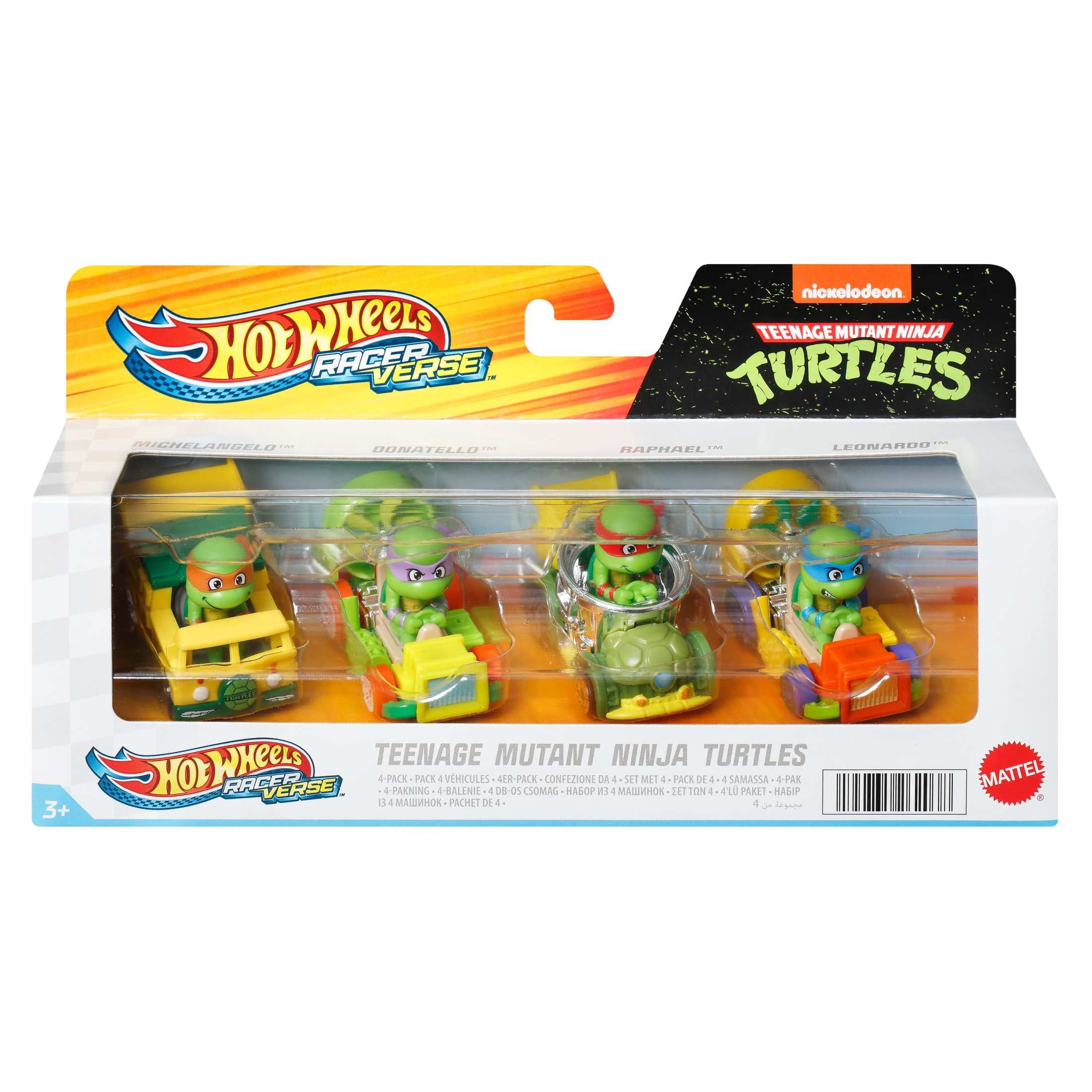 Hot Wheels RacerVerse, Set of 4 Die-Cast Hot Wheels Cars with Pop Culture Characters as Drivers