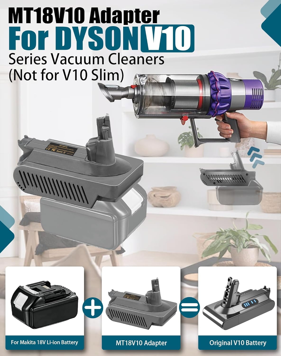 V10 Adapter for Ryobi 18V Li-ion Battery Converter to for Dyson V10 Battery for Cyclone Animal Fluffy SV12 Vacuum Cleaner