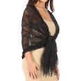 thumbnail image 4 of Sakkas Mari Women's Large Lightweight Soft Lace Scarf Wrap Shawl Floral and Fringe - Black Lace - One Size, 4 of 5