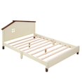 thumbnail image 5 of Full Size Platform Bed Frame, Wood Platform Bed with House Shaped Headboard, Wood Slats Support, No Box Spring Required, for Kids Teens, Cream+Walnut, 5 of 7