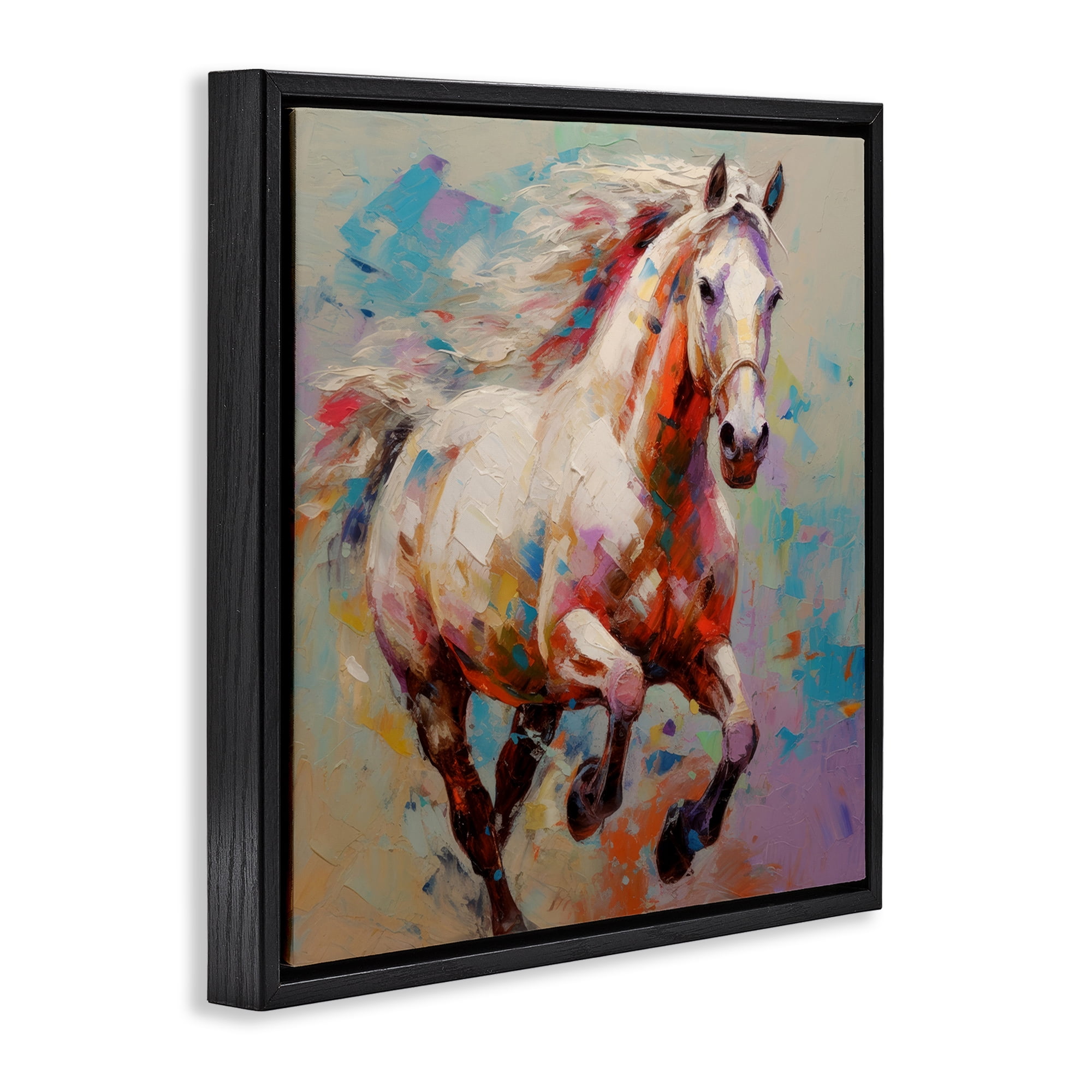 Stupell Industries Trotting Horse Abstraction Animals & Insects Painting Black Floater Framed Canvas Art Print Wall Art, 18 x 18