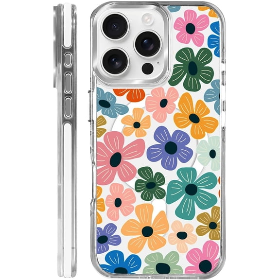 for iPhone 14 Pro Case [Compatible with Magsafe],Girls Women Clear Magnetic Case Silicone Shockproof Protective Cover with Pattern Colorful Little Flowers