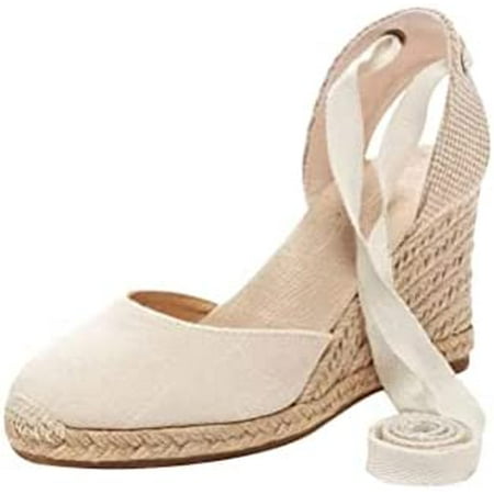 

Womens Espadrilles Wedge Sandals Platform Closed Toe Ankle Strap Lace Up Summer Shoes