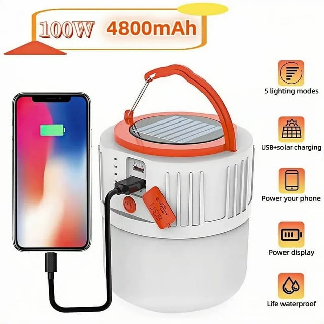 Kidsjoy Solar-Rechargeable Camping Lantern | 4800mAh Battery, 5 Light Modes, Emergency Ready