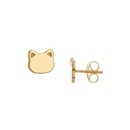 14k Yellow Gold Stud Earrings Cat Face Shape